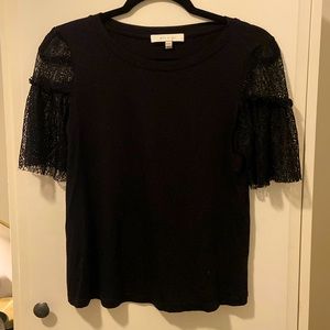 Black Anthropologie tshirt with lace sleeves